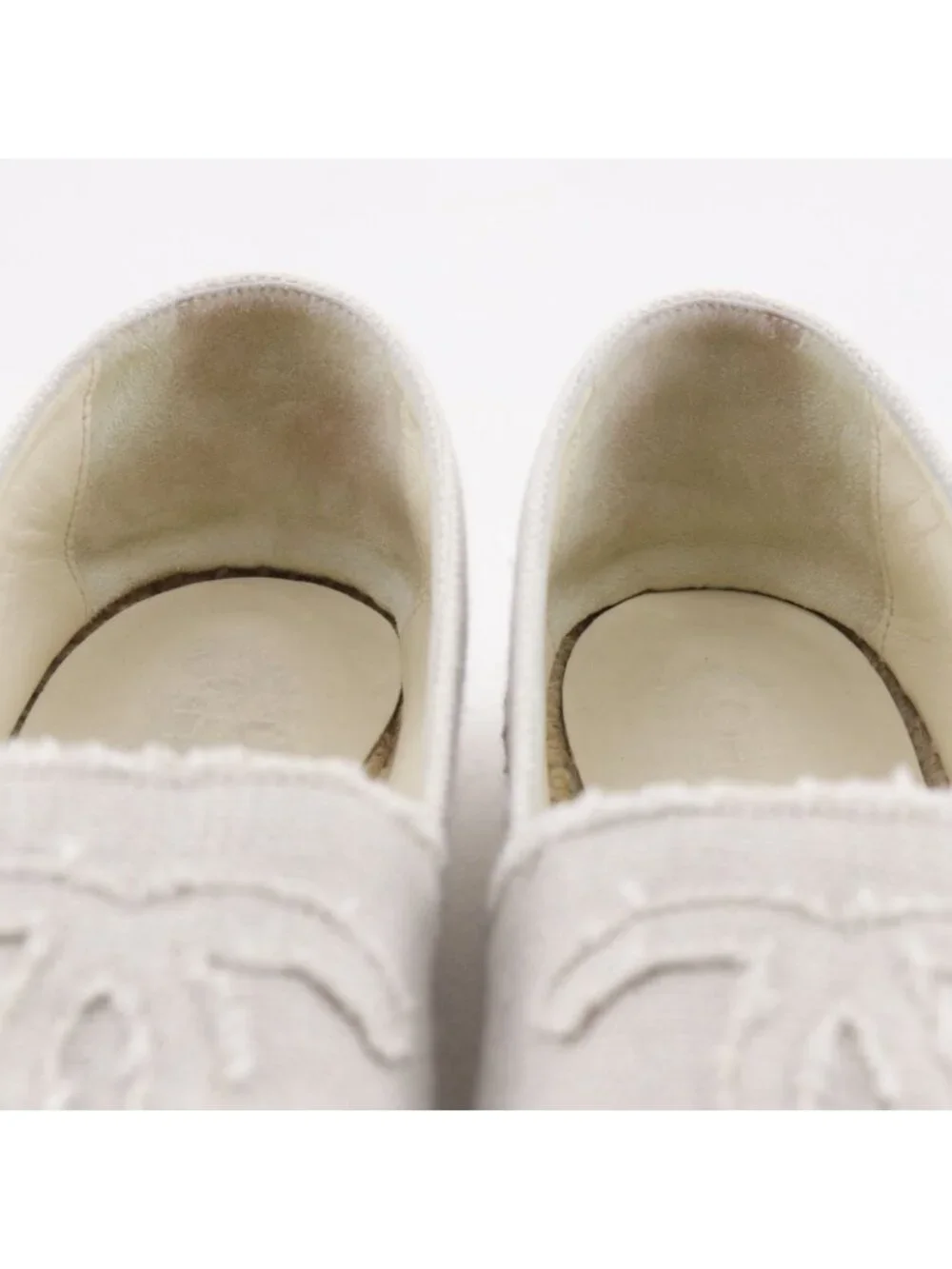 Chanel Espadrilles CC Logo Linen Off White Slip-on